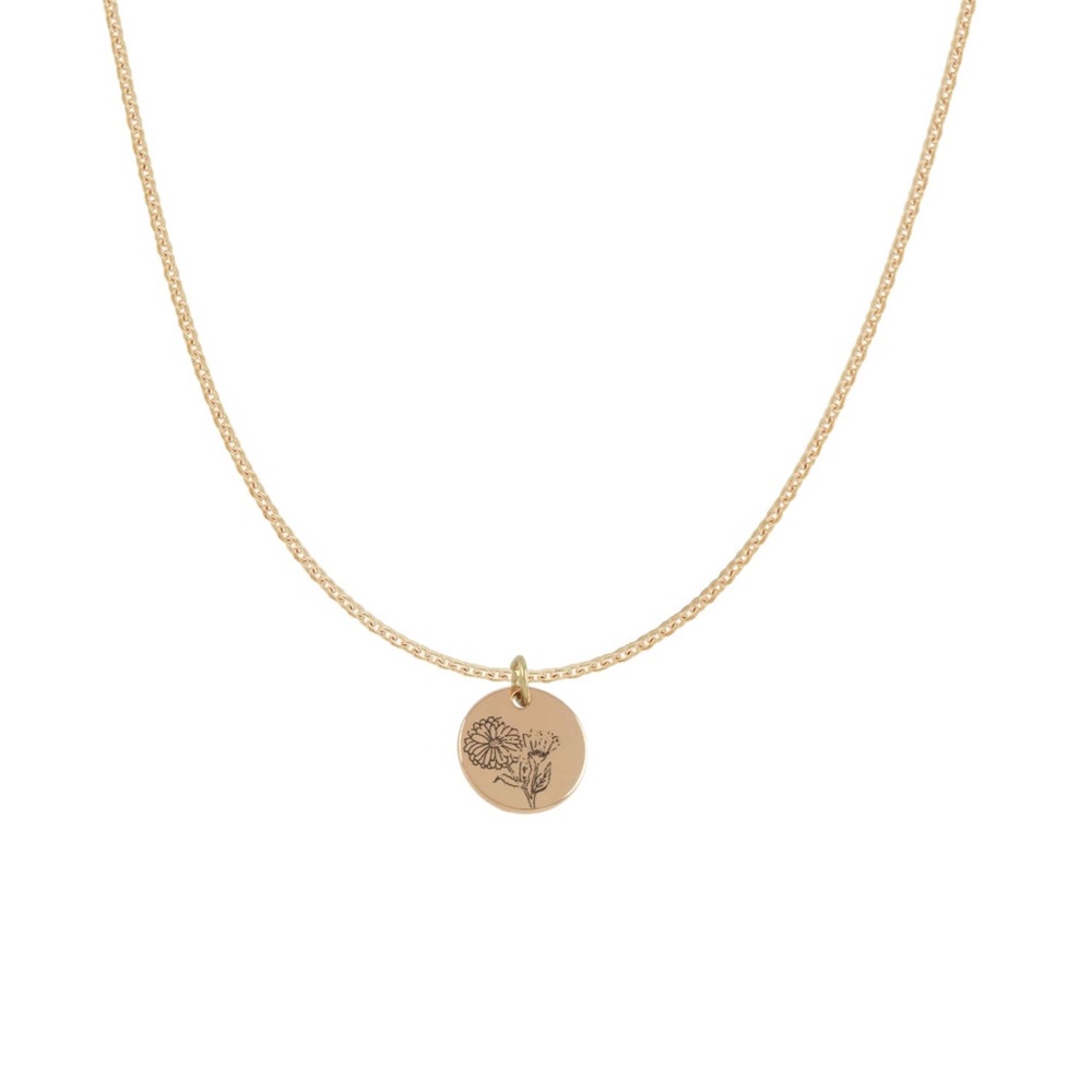 Gold Flower Stamped Coin Charm Necklace